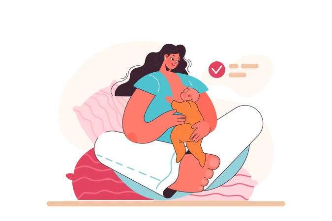 Laid Back Breastfeeding Position Mother Holding Her Baby Breastfeeding Start And Support How To Hold Newborn Flat Vector Illustration Illustration