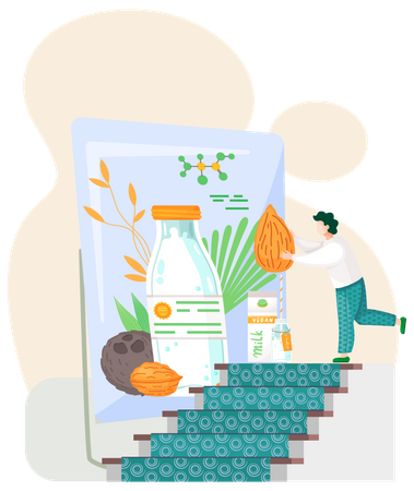 Lait de noix végétalien à base de plantes  Illustration