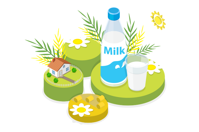 Lait de vache et produit de l'agriculture biologique  Illustration