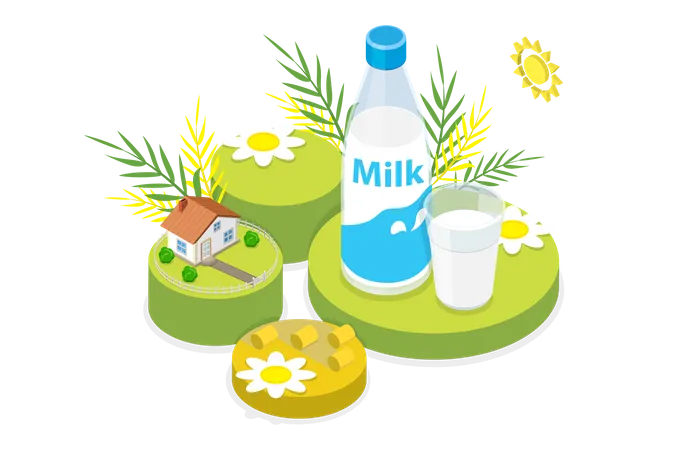 Lait de vache et produit de l'agriculture biologique  Illustration