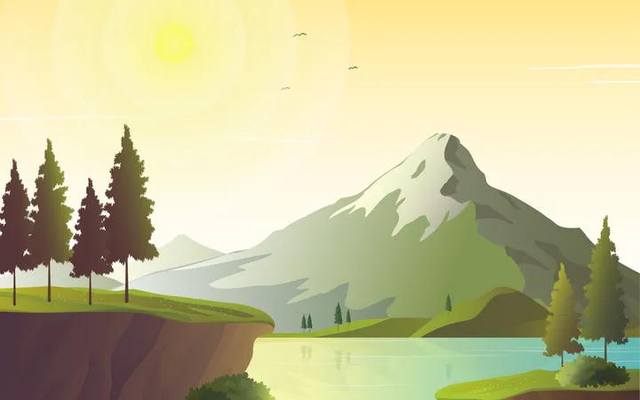 Lake and Mountains Illustration