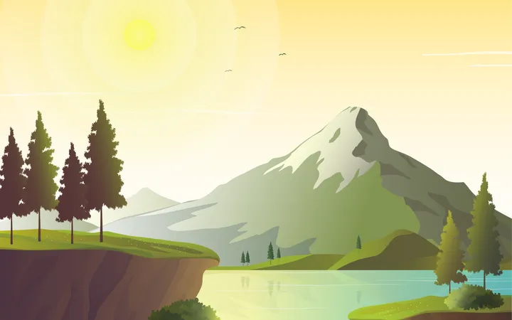 Lake and Mountains  Illustration