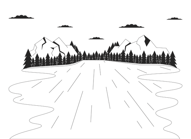 Lake forest mountains  イラスト