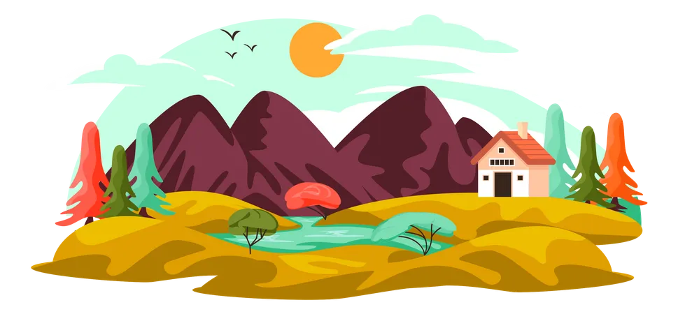 Download This Beautiful Flat Illustration Of A Hill Station Illustration