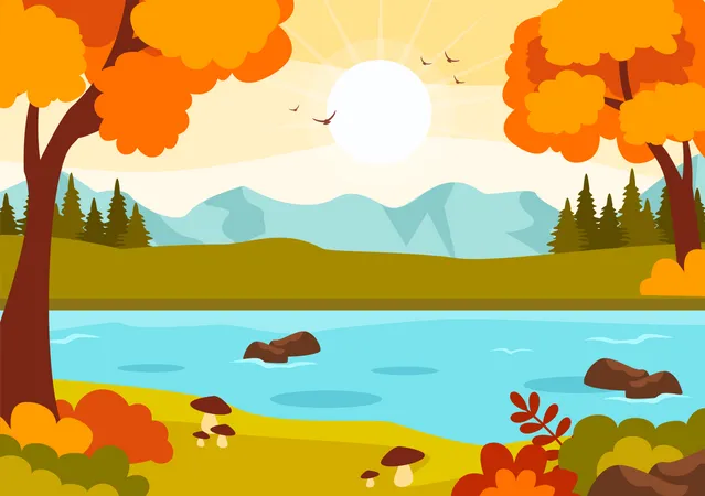 Lake in fall season  Illustration