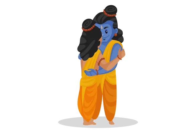 Lakshmana abrazando a Shree Ram  Ilustración