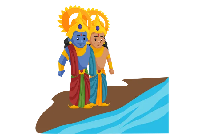 Lakshmana and Lord Ram standing at beach Illustration