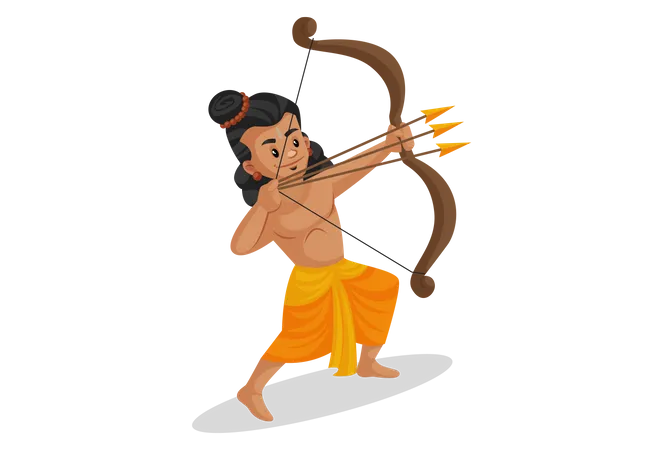 Lakshmana firing three arrows  Illustration