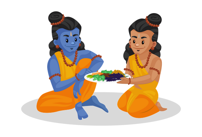 Lakshmana giving fruits to Lord Ram Illustration