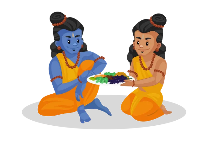 Lakshmana giving fruits to Lord Ram  Illustration