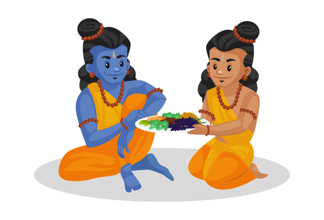 Lakshmana giving fruits to Lord Ram  Illustration