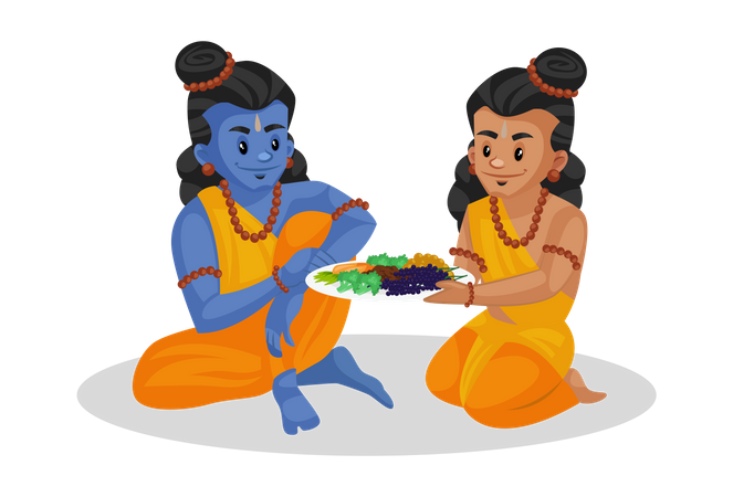 Lakshmana giving fruits to Lord Ram  Illustration