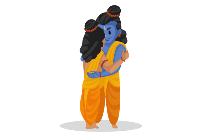 Lakshmana hugging Shree Ram Illustration