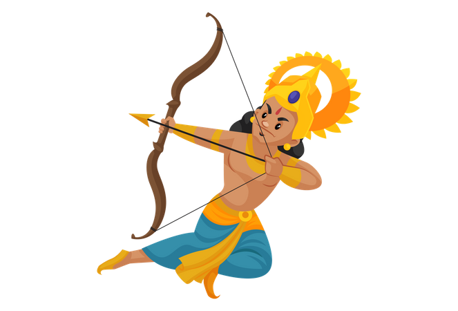 Lakshmana luchando con arco y flecha.  Ilustración