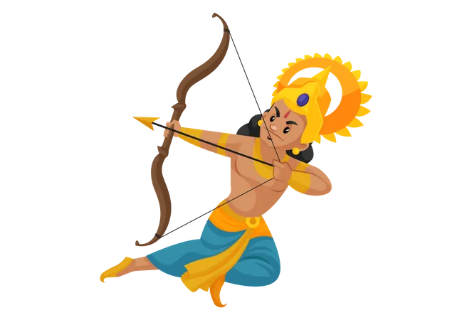 Lakshmana luchando con arco y flecha.  Ilustración