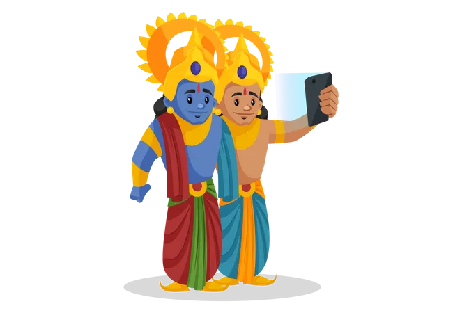 Lakshmana taking selfie with Shree Ram  Illustration