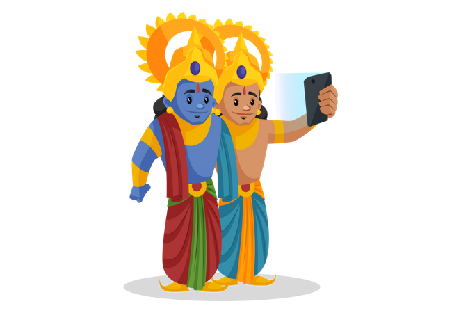 Lakshmana taking selfie with Shree Ram  Illustration