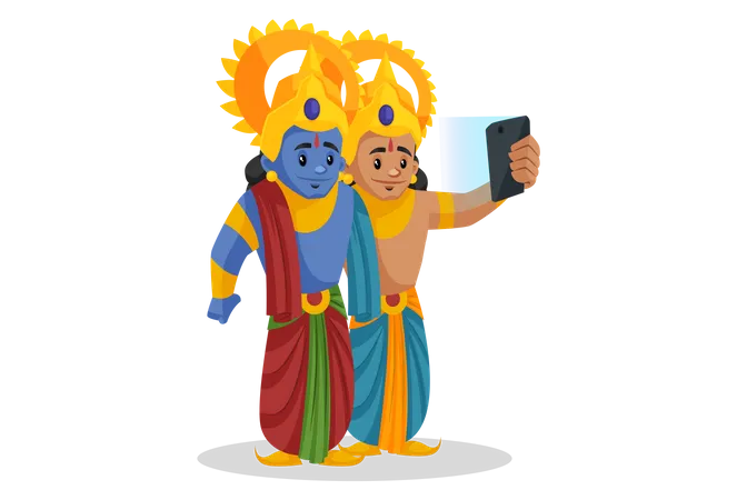 Lakshmana tomándose una selfie con Shree Ram  Ilustración