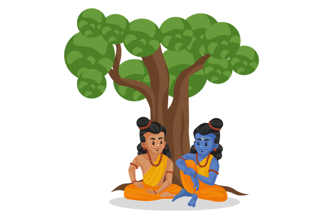 Lakshmana und Lord Ram sitzen unter einem Baum  Illustration