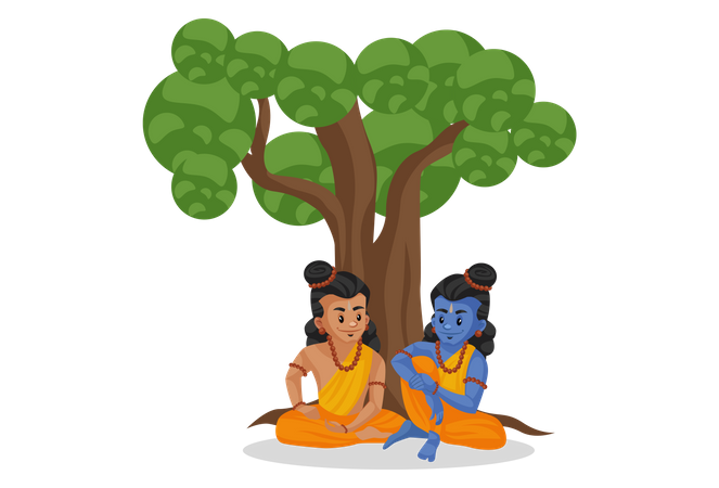 Lakshmana y Lord Ram sentados bajo un árbol  Ilustración
