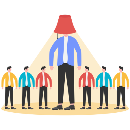 La lámpara de cabeza del hombre de negocios ilumina a otros hombres de negocios.  Illustration
