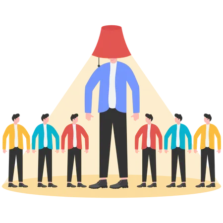 La lámpara de cabeza del hombre de negocios ilumina a otros hombres de negocios.  Illustration