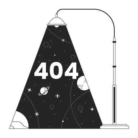 Lamppost Light Planets Galaxy Black White Error 404 Flash Message Moon Stars Streetlamp Monochrome Empty State Ui Design Page Not Found Popup Cartoon Image Vector Flat Outline Illustration Concept Illustration