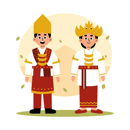 Lampung Couple traditionnel en vêtements culturels  Illustration