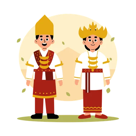 Illustration Of A Man And Woman Dressed In Traditional Lampung Clothing Showcasing The Rich Cultural Heritage Of Indonesia Illustration