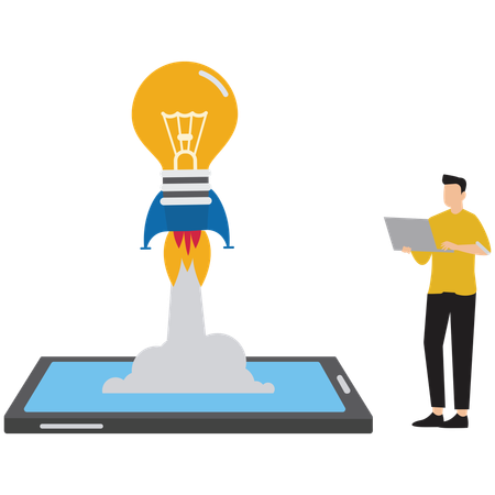 Lancement d'une idée innovante à partir d'un appareil mobile  Illustration