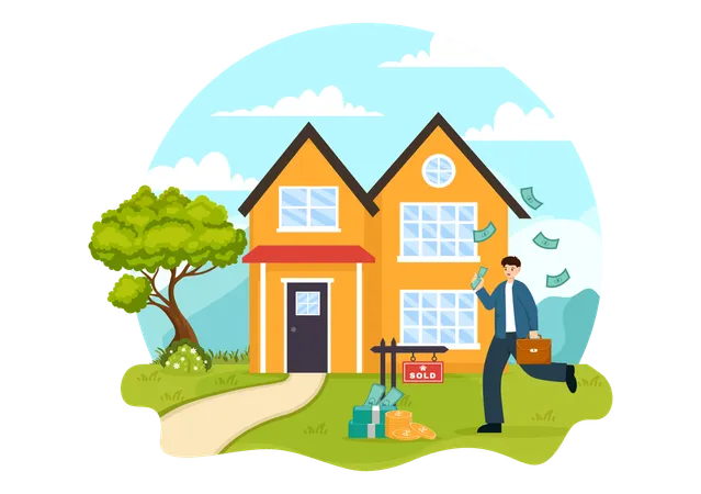 Land Broker running for property  Illustration