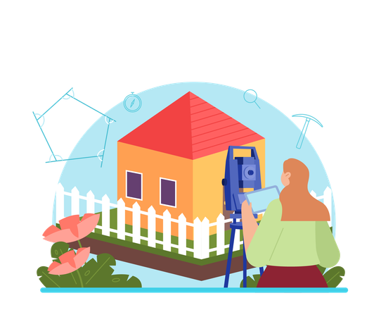 Land surveying technology, geodesy science.  Illustration