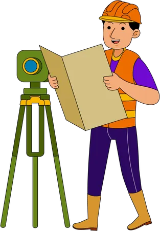 Land Surveyor looking at street plan  Illustration