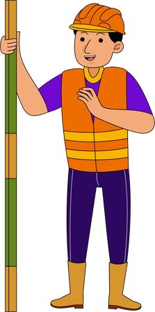 Land Surveyor standing with measurement tool  Illustration