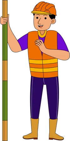 Land Surveyor standing with measurement tool  Illustration