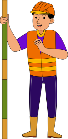 Land Surveyor standing with measurement tool  Illustration