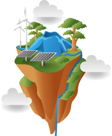 Land with solar panel and windmill energy  Illustration