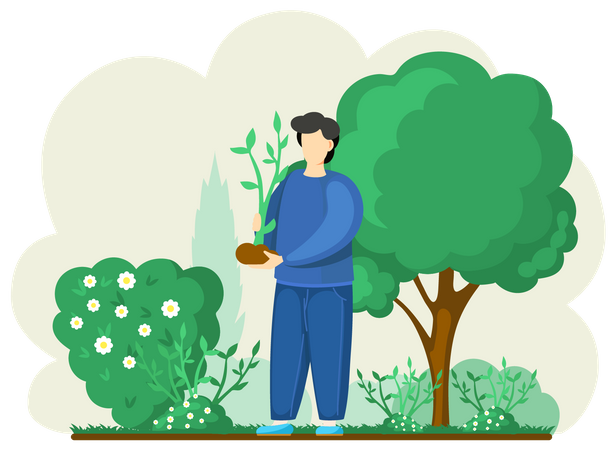 Landarbeiter mit Pflanze  Illustration