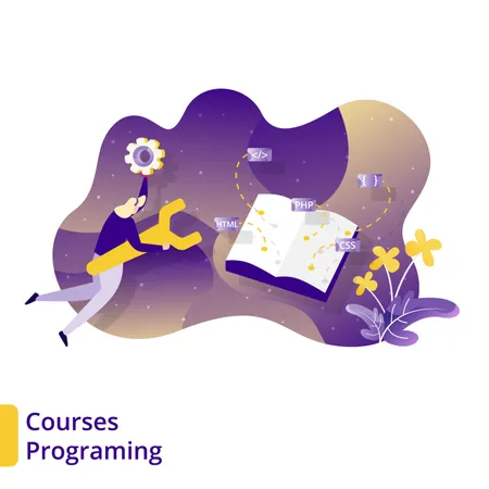 Landing Page for Courses Programming in online education app  Illustration