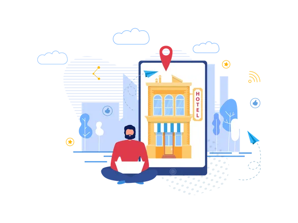 Landing Page for Hotel Search and Booking Online Illustration