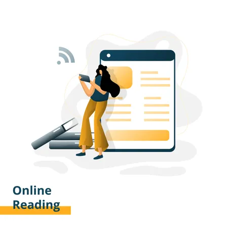 Landing Page Online Reading The Concept Of Women Reading On Smartphones Can Be Used For Landing Pages Web UI Banners Templates Backgrounds Web Development Illustration