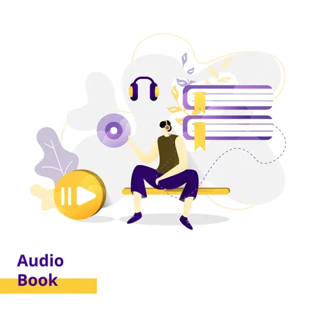 Landing Page Illustration Audio Book The Concept Of Men Learning Through Audio Can Be Used For Website And Mobile Website Development Illustration