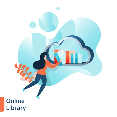 Landing Page of Online Library Illustration