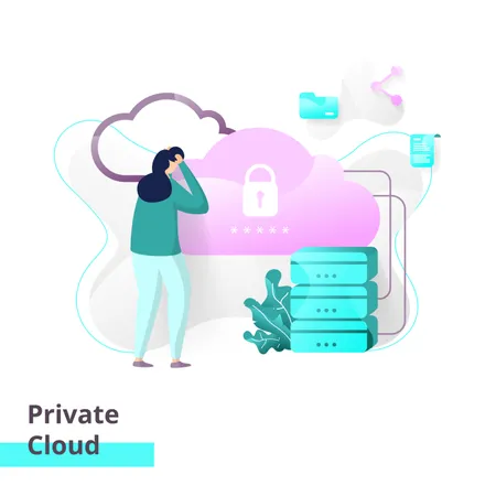Landing page template of Private Cloud Illustration