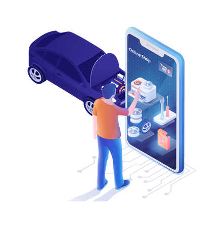Landingpage für die mobile Anwendung „Auto Shop Online“  Illustration