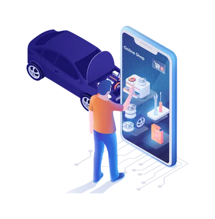 Landingpage für die mobile Anwendung „Auto Shop Online“  Illustration