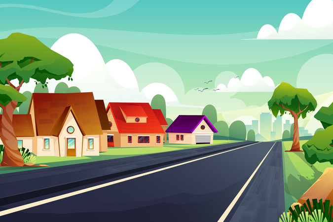 Landscape with houses  Illustration