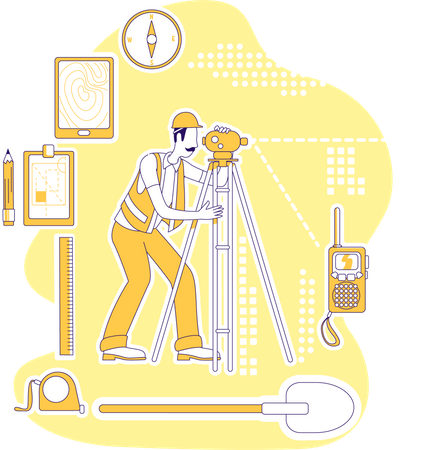 Landvermesser bei der Vermessung eines Grundstücks  Illustration