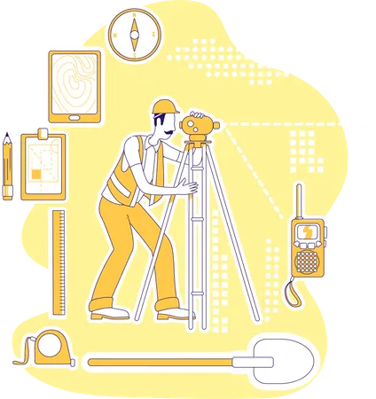 Landvermesser bei der Vermessung eines Grundstücks  Illustration