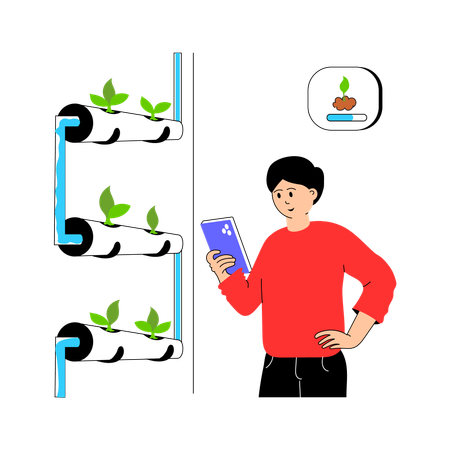 Landwirt betreibt Vertical Farming  Illustration